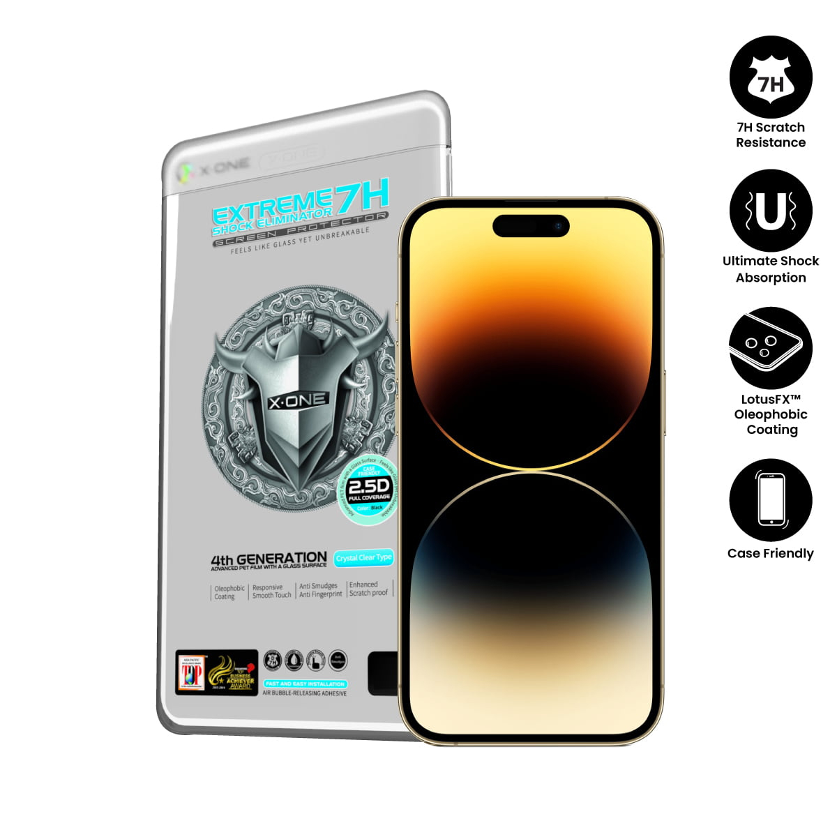 X-ONE PELLICOLA IN VETRO TEMPERATO Extreme Shock Eliminator 4th Gen 2.5D FULL SCREEN PER SMATHPHONE APPLE iPhone 15 / iPhone 14 PRO
